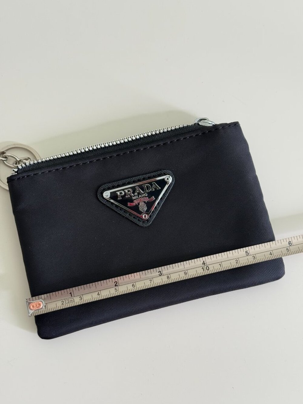 Prada Re-Nylon Zip Card Holder Key Pouch Black Silver Hardware - Picture 9 of 10